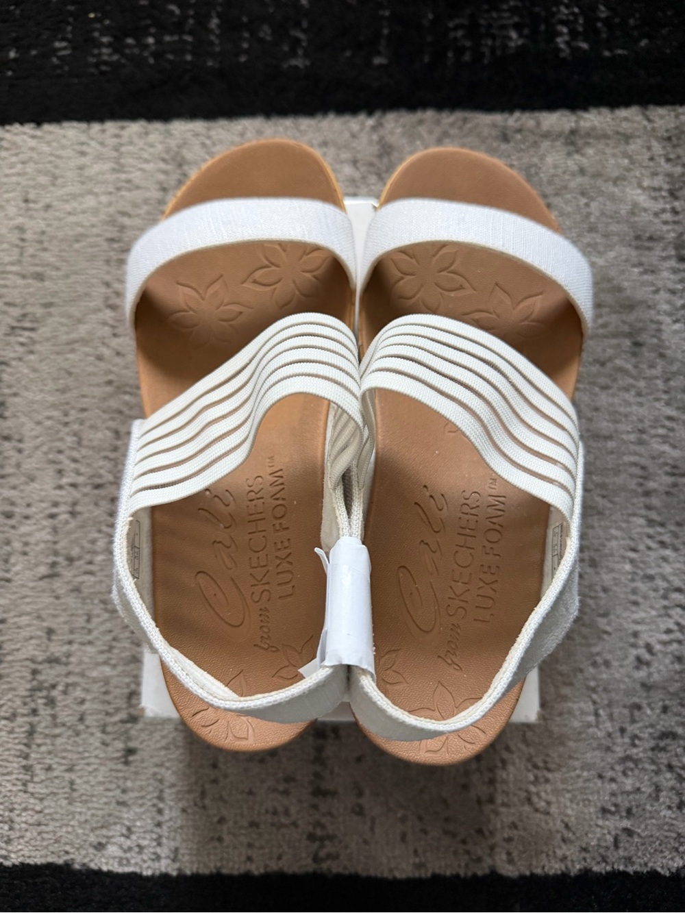 Skechers White and Tan Wedge Sandals - Picture 2 of 9